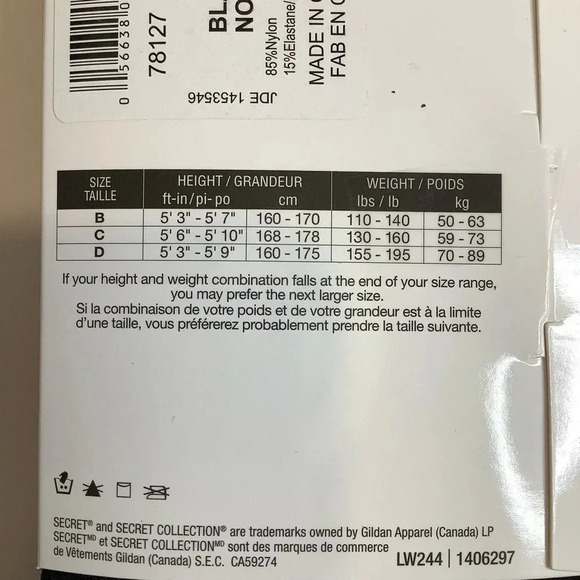 2/$30 SECRET Black Longline Panty Opaque Tights Size C - Picture 6 of 7
